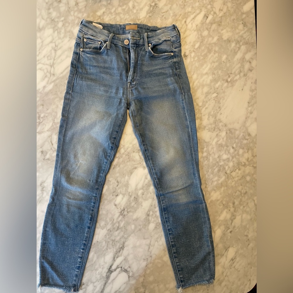 MOTHER high waisted looker ankle fray jeans